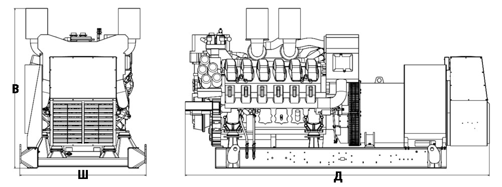 Габаритные размеры генераторной установки MTU 12V4000 DS1650